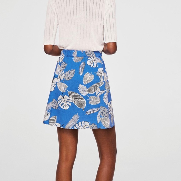 Mango Flowing A Line Skirt Printed Tropical S - Picture 3 of 13